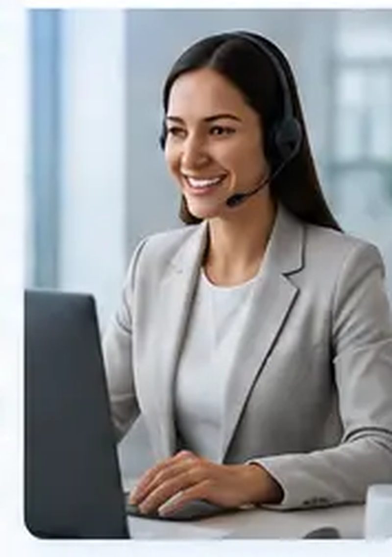 Support coordinator on a headset introducing a buyer to supplier matches